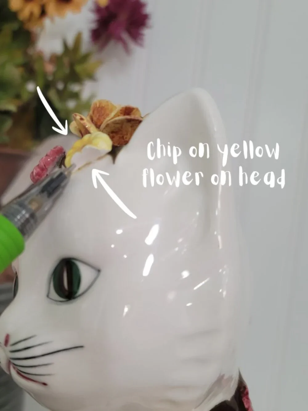 Vtg Retro Kitschy MCM Cottagecore White Ceramic Cat Kitten 3D Floral Planter